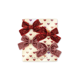 Konges Sløjd - 4-pak - Hårclips - Micki Bow - Red Rose Glitter